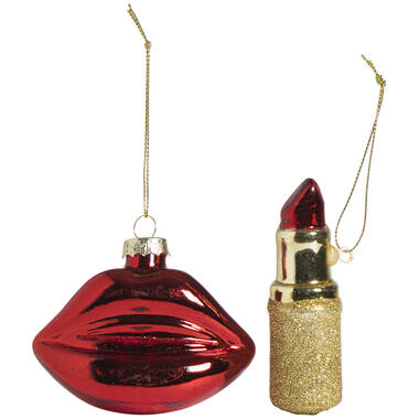 Kerst ornamenten Lipstick en Lippen - glas - set product