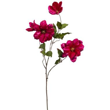 Kunstbloem Clematis Velvet spray - fuchsia - 83 cm - Leen Bakker