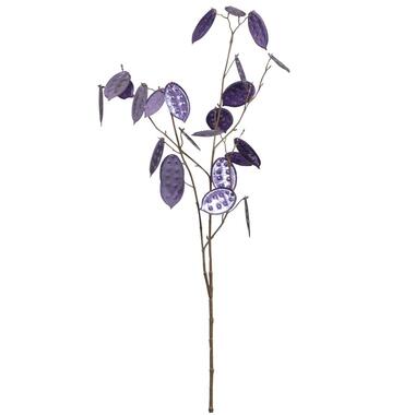 Kunstbloem Lunaria Glamour spray - paars - 90 cm - Leen Bakker