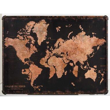 Canvas Wereldkaart - zwart - 60x80 cm - Leen Bakker