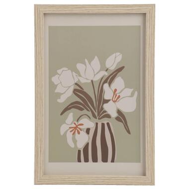 Poster bloemen met vaas mdf/glas 30x20 cm - Leen Bakker