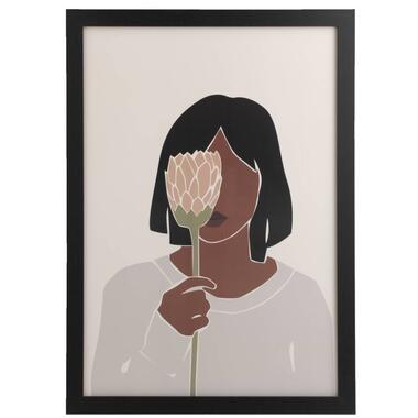 Leen Bakker Poster bloemen vrouw mdf/glas 70x50 cm