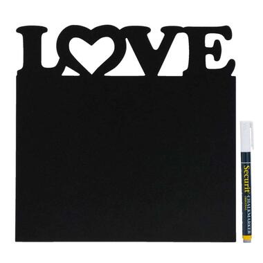 Memobord Love + stift - zwart - 25x25 cm - Leen Bakker