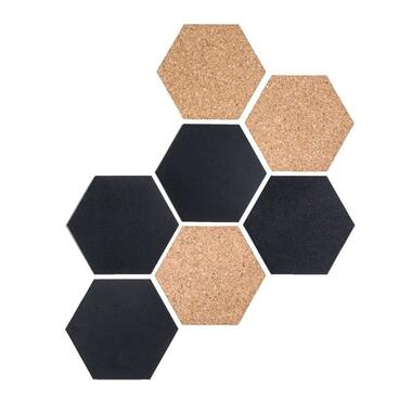 Reinders memobord Hexagon Kunststof/Kurk - zwart/neutraal - 7 maal 17,9x15,5 cm - Leen Bakker