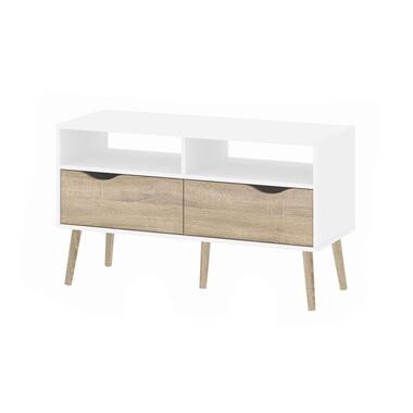 TV-meubel Delta 4-vaks - wit/bruin - 98,6x39x57,6 cm - Leen Bakker