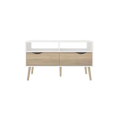 TV-meubel Delta 4-vaks - wit/bruin - 98,6x39x57,6 cm - Leen Bakker