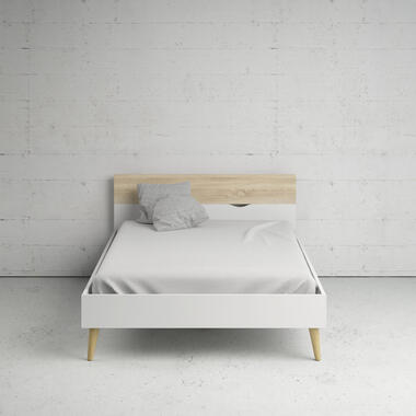 Bed Delta - wit/eikenkleur - 140x200 cm - Leen Bakker