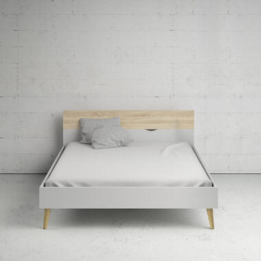 Bed Delta - wit/eikenkleur - 160x200 cm - Leen Bakker