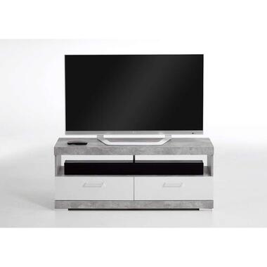 TV-Meubel Bristol - betonkleur/wit edelglans - 120x50x35 cm - Leen Bakker