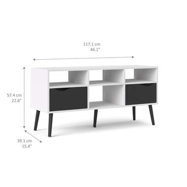TV-meubel Delta 6 vaks - wit/mat zwart - 54,4x117,2x39x1 cm - Leen Bakker