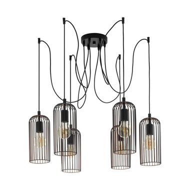 EGLO hanglamp Roccamena 6-lichts - zwart/koperkleur - Leen Bakker