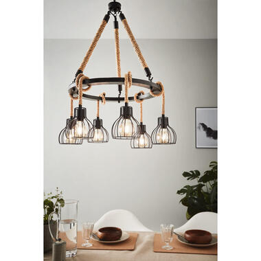 EGLO hanglamp 6-lichts Rampside - zwart/amber - Leen Bakker