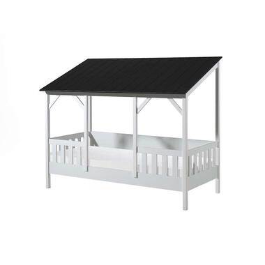 Vipack huisbed met zwart dak - wit - 90x200 cm - Leen Bakker