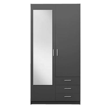 Kledingkast Sprint 2-deurs inclusief spiegel - donkergrijs - 200x100x51 cm - Leen Bakker
