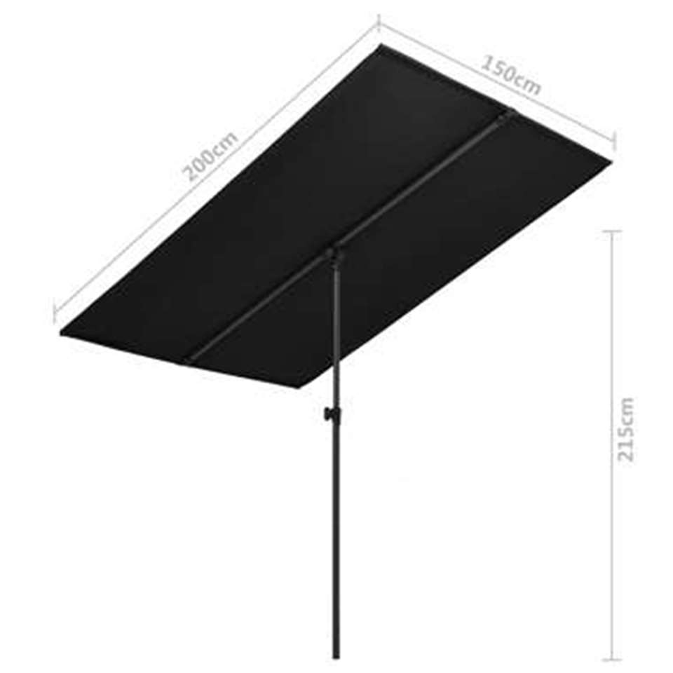 VIDAXL Parasol met aluminium paal 2x1,5 zwart | Leen Bakker