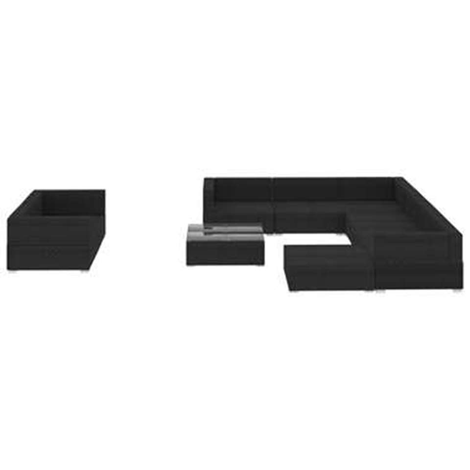 VIDAXL 10-delige Loungeset met kussens poly rattan zwart