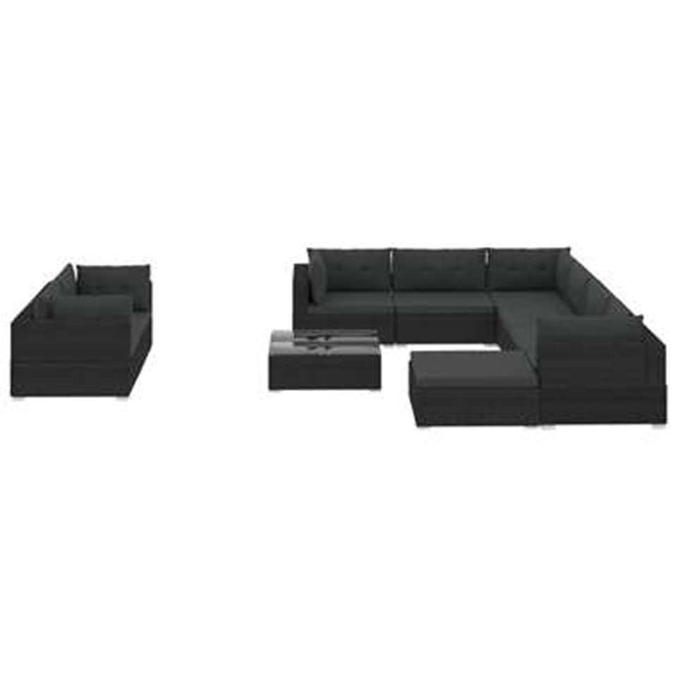 VIDAXL 10-delige Loungeset met kussens poly rattan zwart