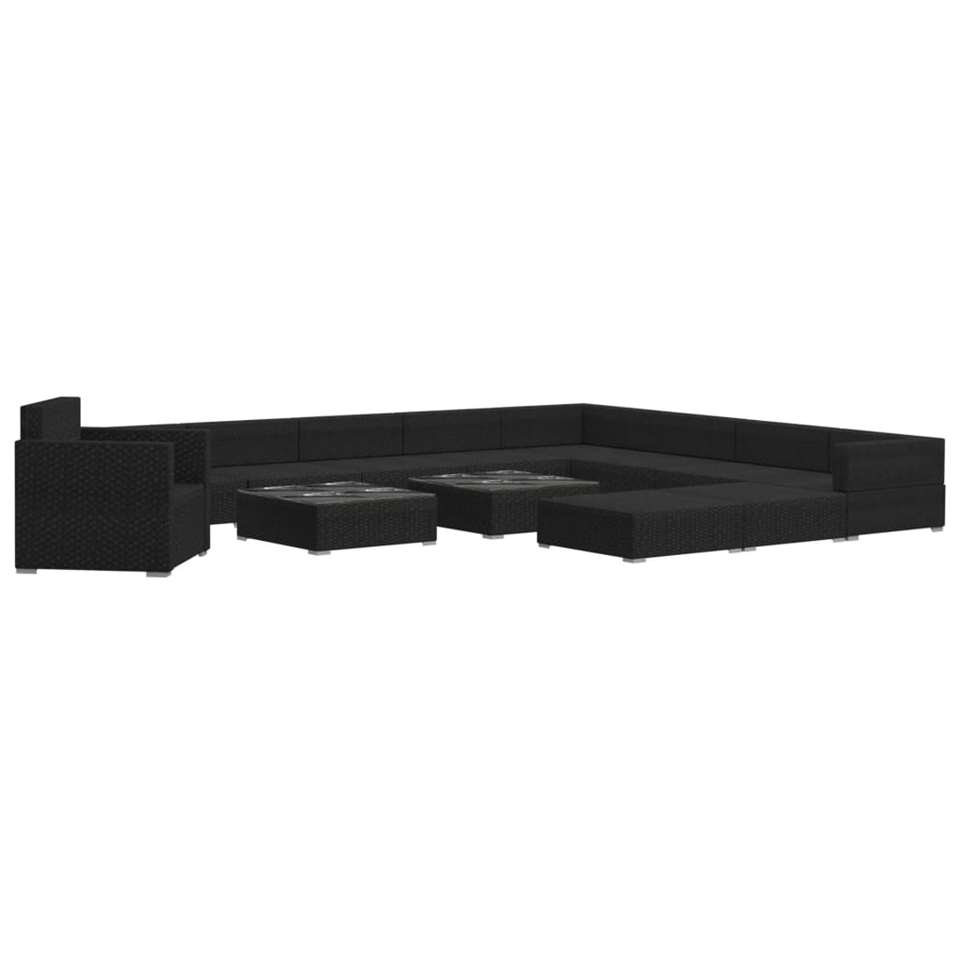VIDAXL 13-delige Loungeset met kussens poly rattan zwart