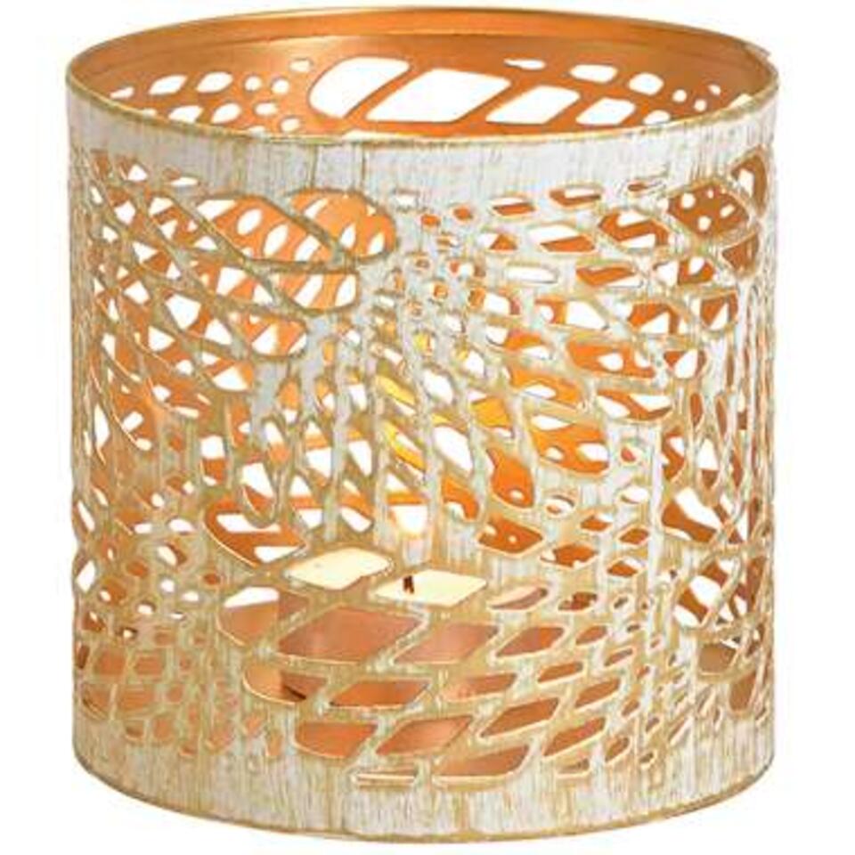 Selectiekader Verloren Voorstad Bellatio design Waxinelichthouder - wit met goud - metaal - 11 cm | Leen  Bakker