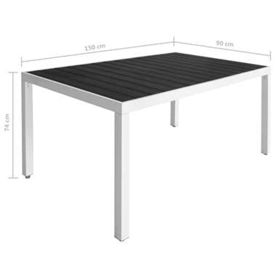 VIDAXL 7-delige Tuinset met HKC tafelblad aluminium zwart
