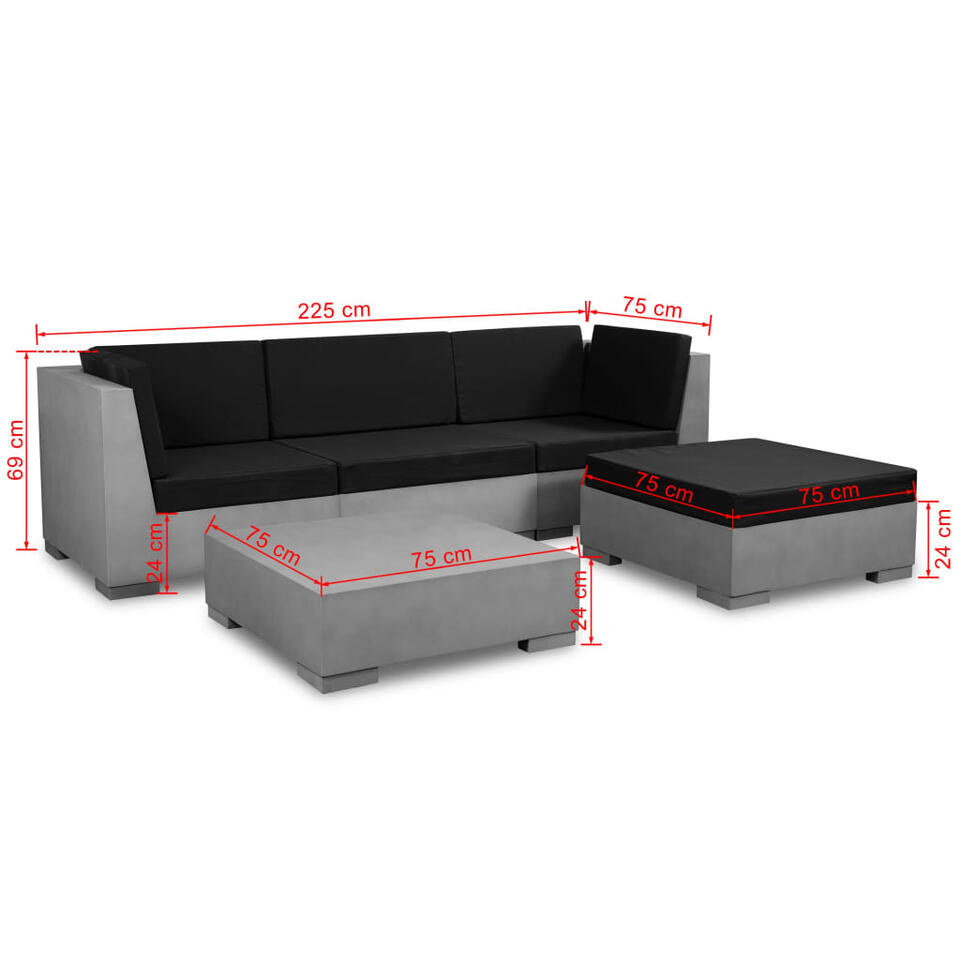 VIDAXL 5-delige Loungeset met kussens beton grijs