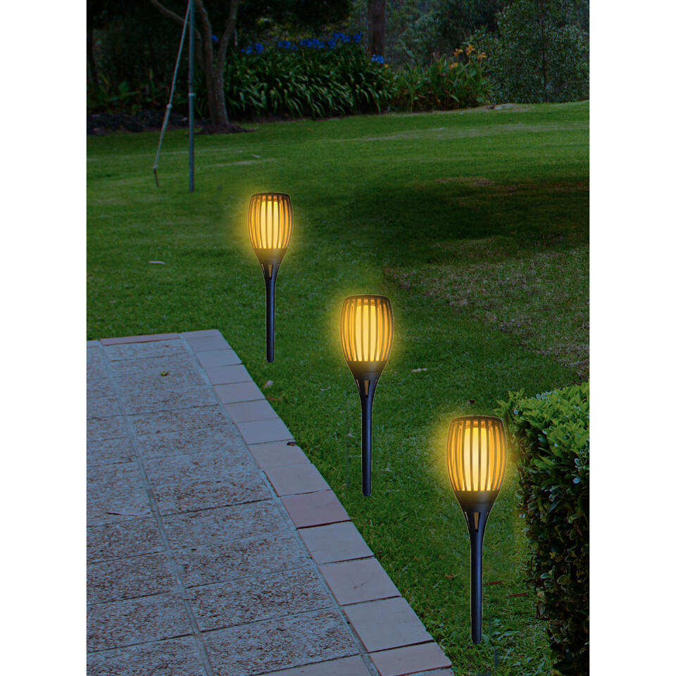 Tuinfakkel - solar - tuinverlichting - zwart - vlameffect - 58 cm | Bakker