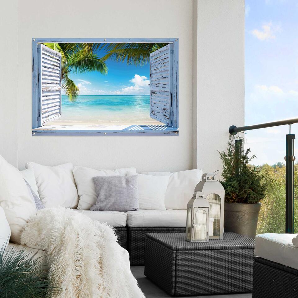 Tuinposter Tropisch strand 80x120 cm Blauw Canvas