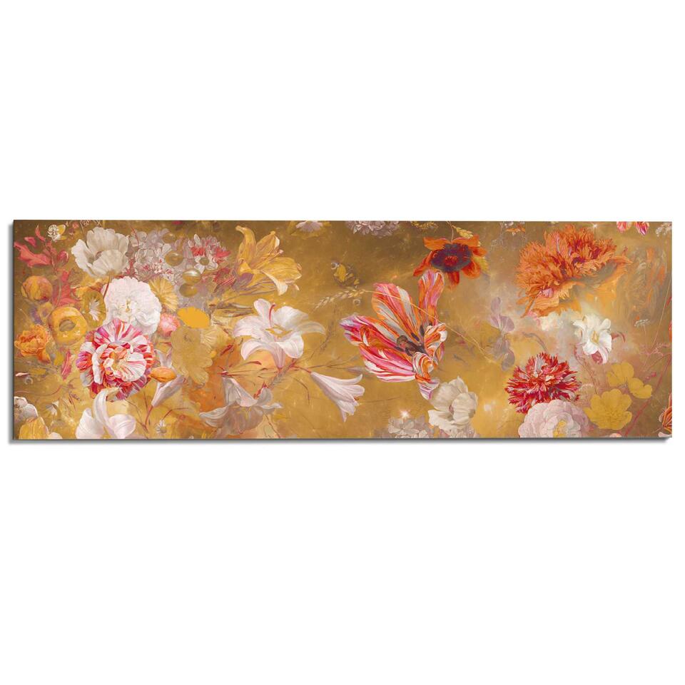 Schilderij met bloemen 52x156 cm Oranje Hout | Leen Bakker