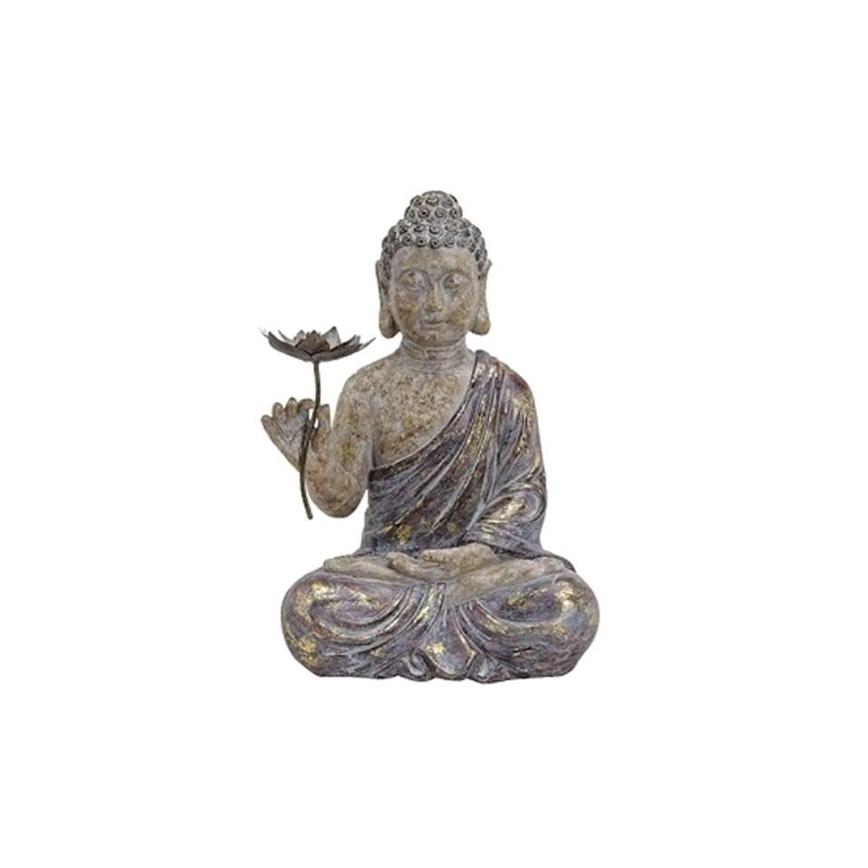 Boeddha beeld - voor binnen en buiten - grijs - polystone - 48 cm