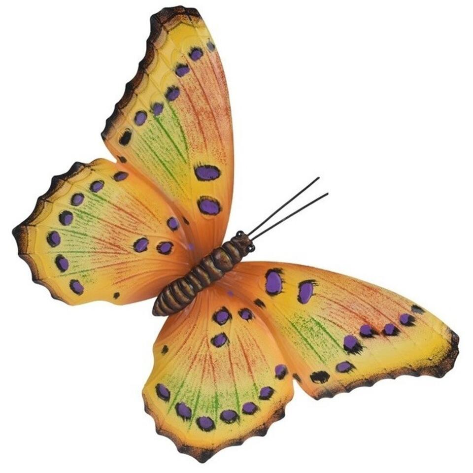 inkomen Origineel marathon Tuin/schutting decoratie geel/paarse vlinder 35 cm | Leen Bakker