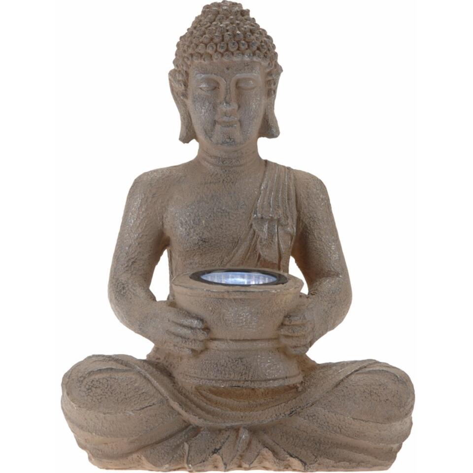Tuinbeeld - Boeddha - met solar verlichting - polystone - 28 cm