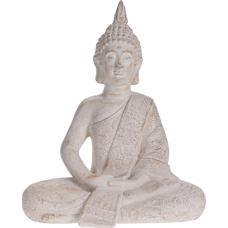 Tuinbeeld - Boeddha - antiek creme - UV en vorstbestendig - 37 cm