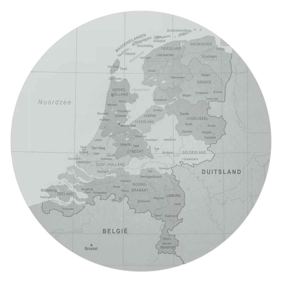 Lang verlangen Hoogland Glasschilderij Kaart van Nederland Ø 70 cm Zilverkleurig Glas | Leen Bakker