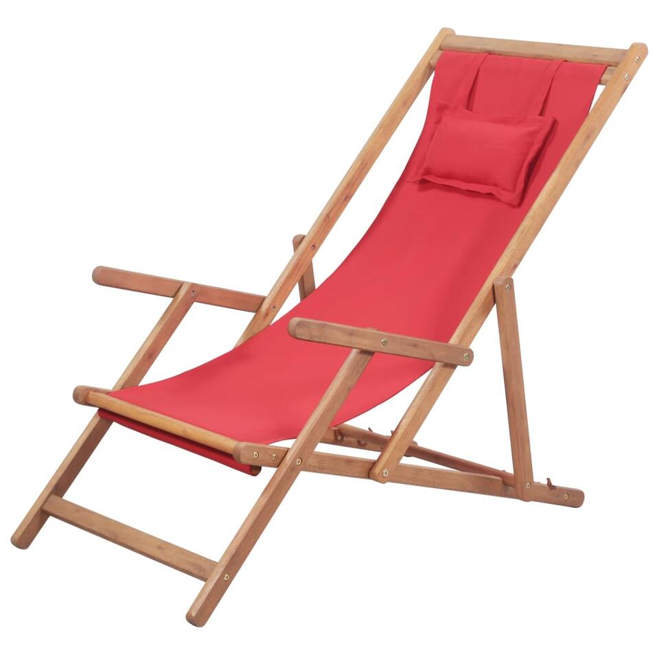 Talloos vertrekken vaardigheid vidaXL Strandstoel inklapbaar stof en houten frame rood | Leen Bakker
