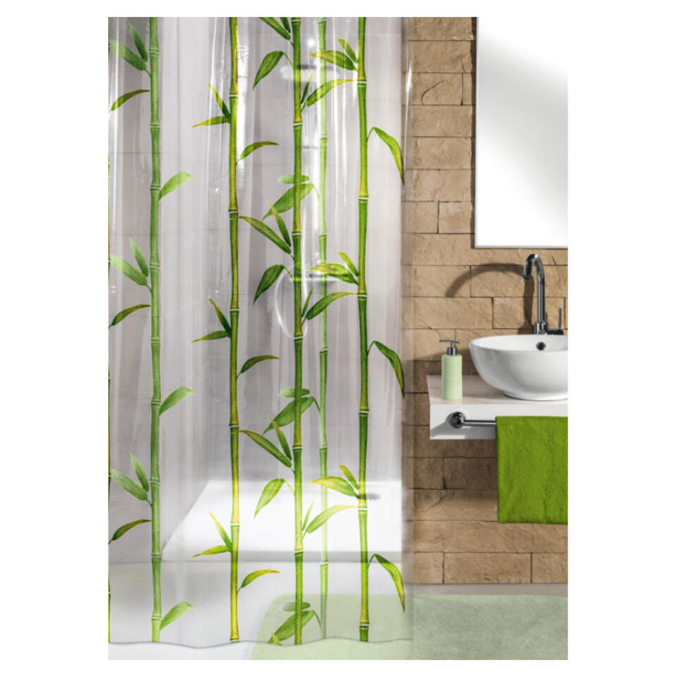 Kleine douchegordijn Bambu groen - 180x200 cm | Leen Bakker