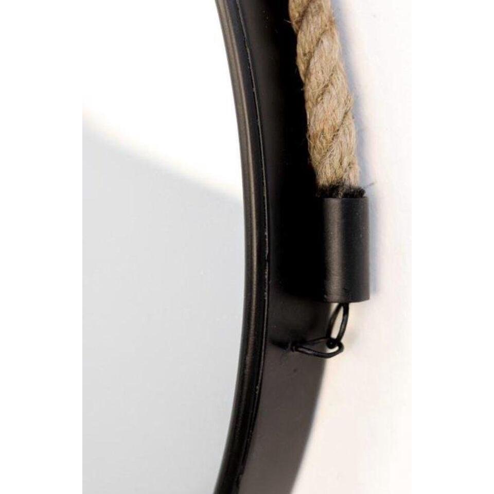 Ronde wandspiegel met touw - 38 cm - zwart/naturel
