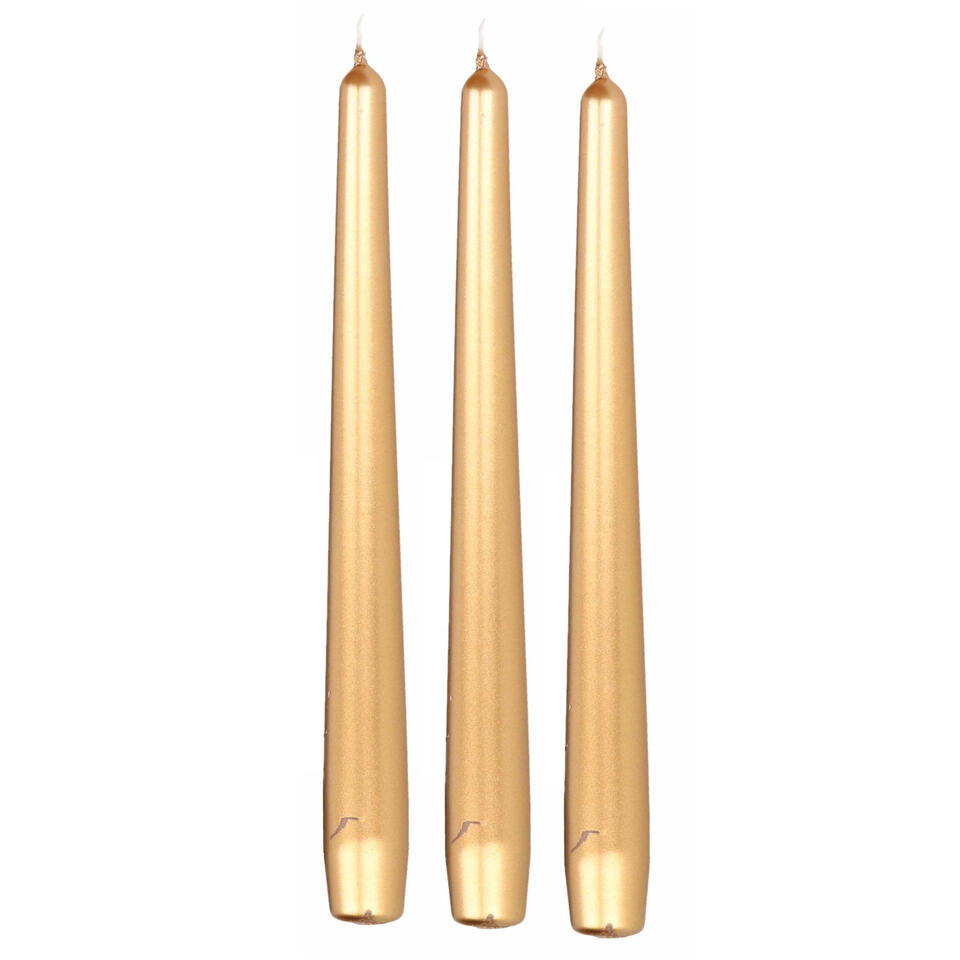Grommen zondaar sieraden Enlightening Candles Dinerkaarsen - 12 stuks - goudkleurig - 25 cm | Leen  Bakker