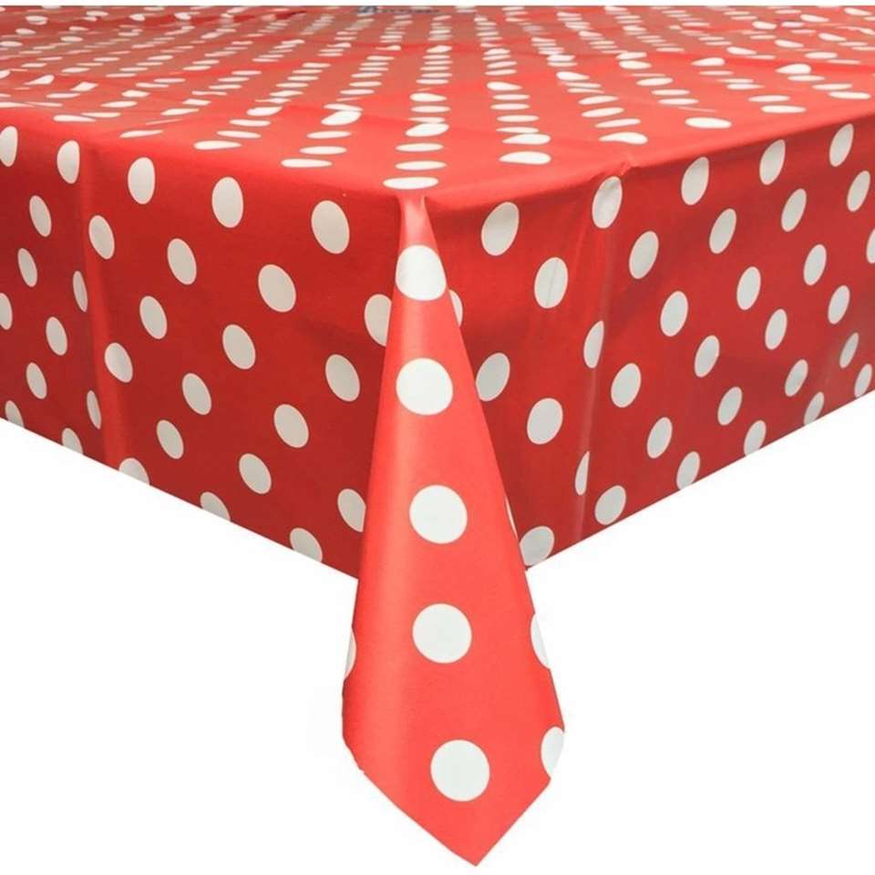 Buiten tafelkleed/tafelzeil rood polkadots stippen 140 x cm | Leen