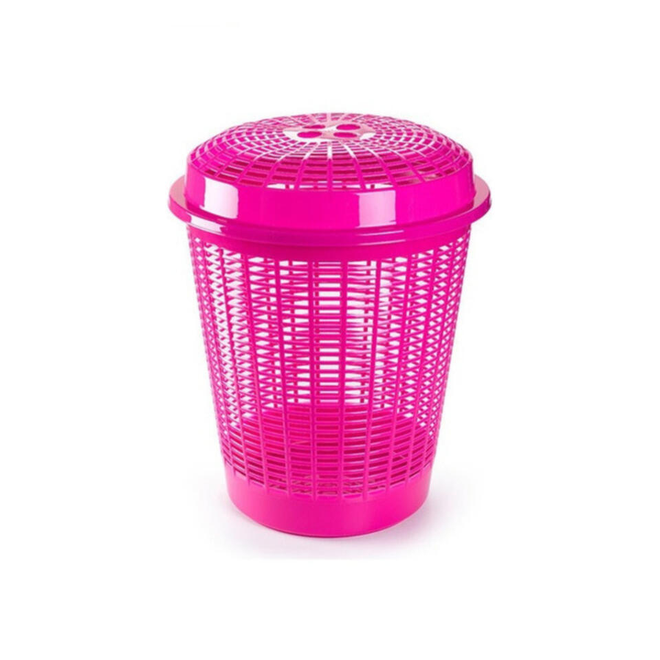 Plastics - roze - rond - met deksel - 50 l | Leen Bakker
