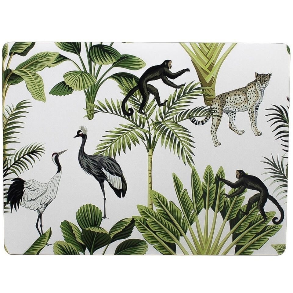 chaos spade Temerity Rechthoekige placemat jungle print wit kurk 30 x 40 cm | Leen Bakker