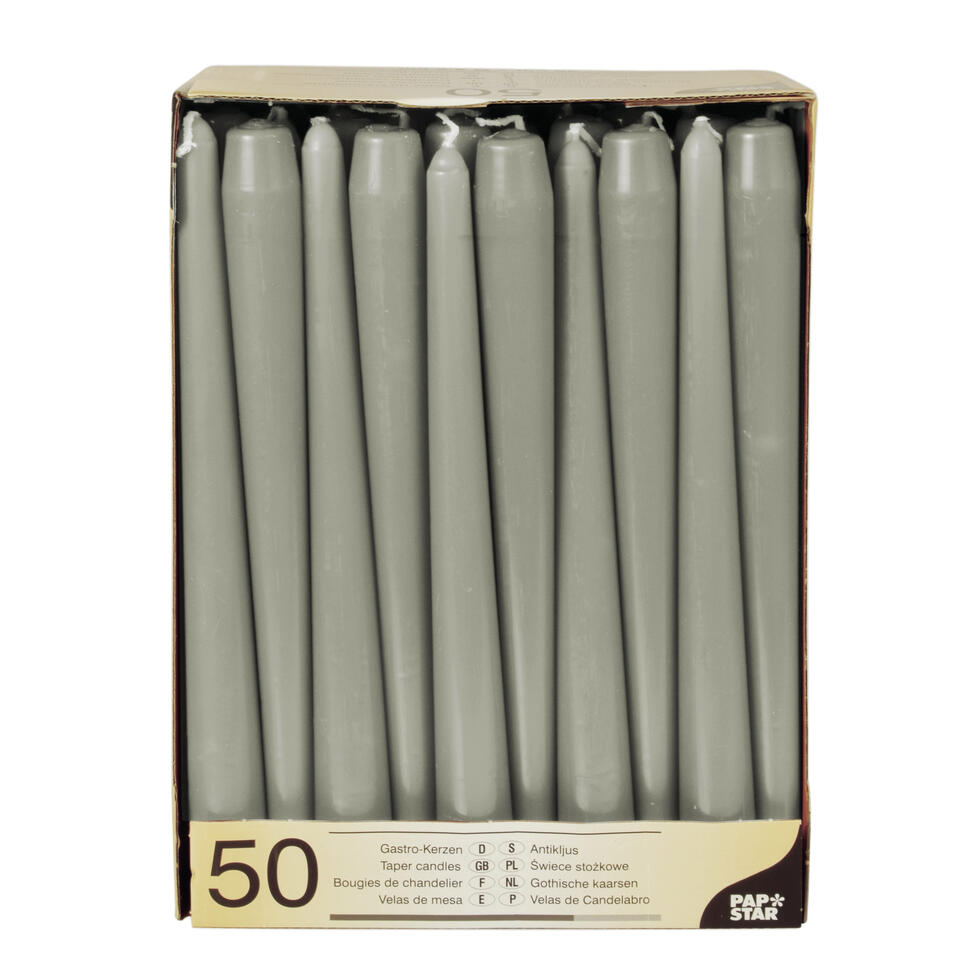 Conpax Candles Dinerkaarsen - 50x - grijs - 7 branduren - 25 cm