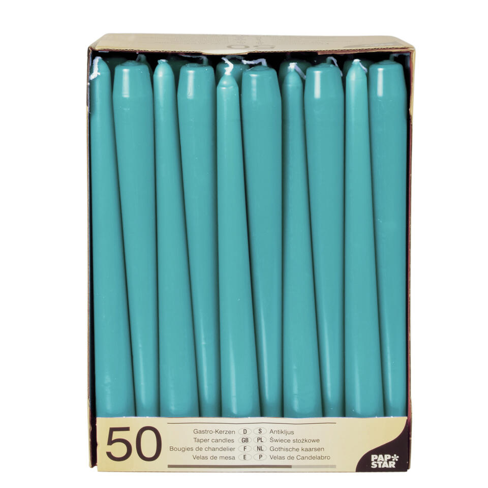Conpax Candles Dinerkaarsen - 50x - turquoise - 7 branduren - 25 cm