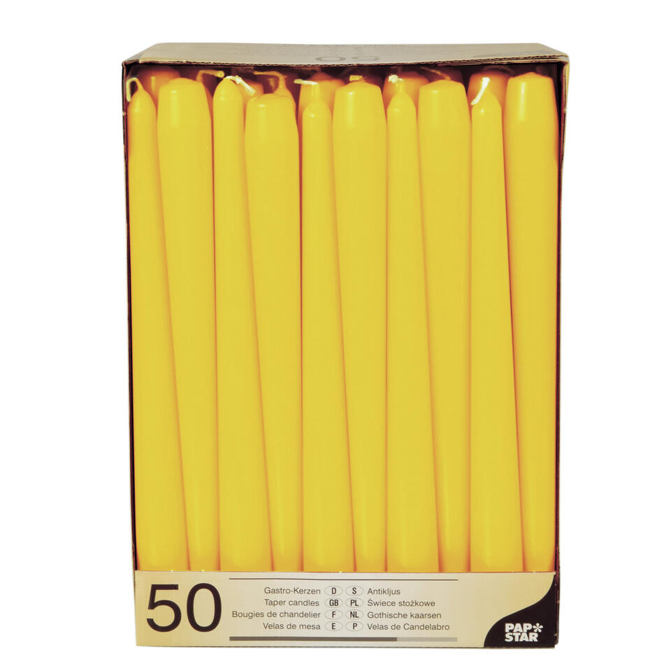 Conpax Candles Dinerkaarsen - 50x - geel - 7 branduren - 25 cm