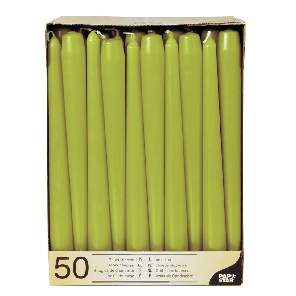Conpax Candles Dinerkaarsen - 50x - olijf groen - 7 branduren - 25 cm