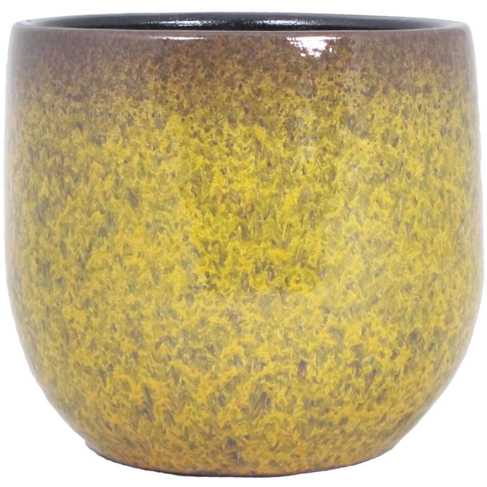 Floran Bloempot - geel met flakes - keramiek - 34 x 31 cm Leen Bakker