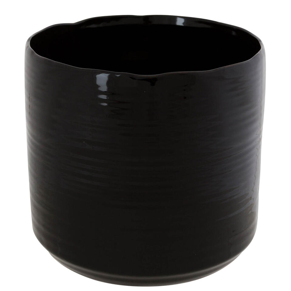 Cosy & Trendy Bloempot - keramiek - zwart - 16 x 15 cm