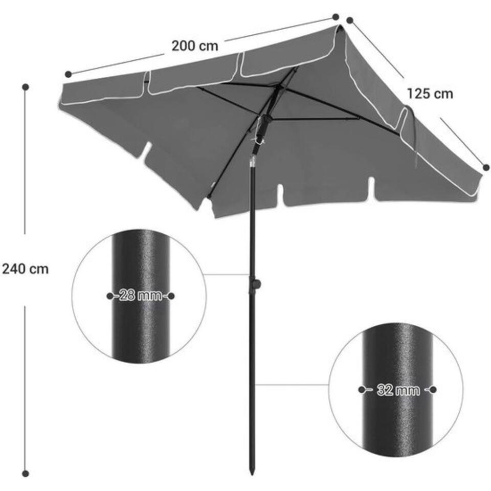 Parasol rechthoekig 200x125 - balkonparasol met kantelmechanisme - gr