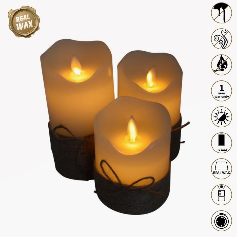 O'DADDY® LED Kaarsen set - Bewegende Vlam – 10+12.5+15cm 8d - Rope