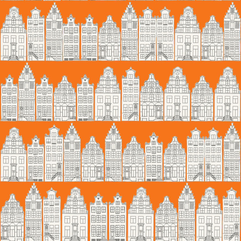 pakket berouw hebben Chemicus ESTAhome behang - Amsterdamse huizen - oranje en wit - 53 cm x 10,05 m -  115874 | Leen Bakker