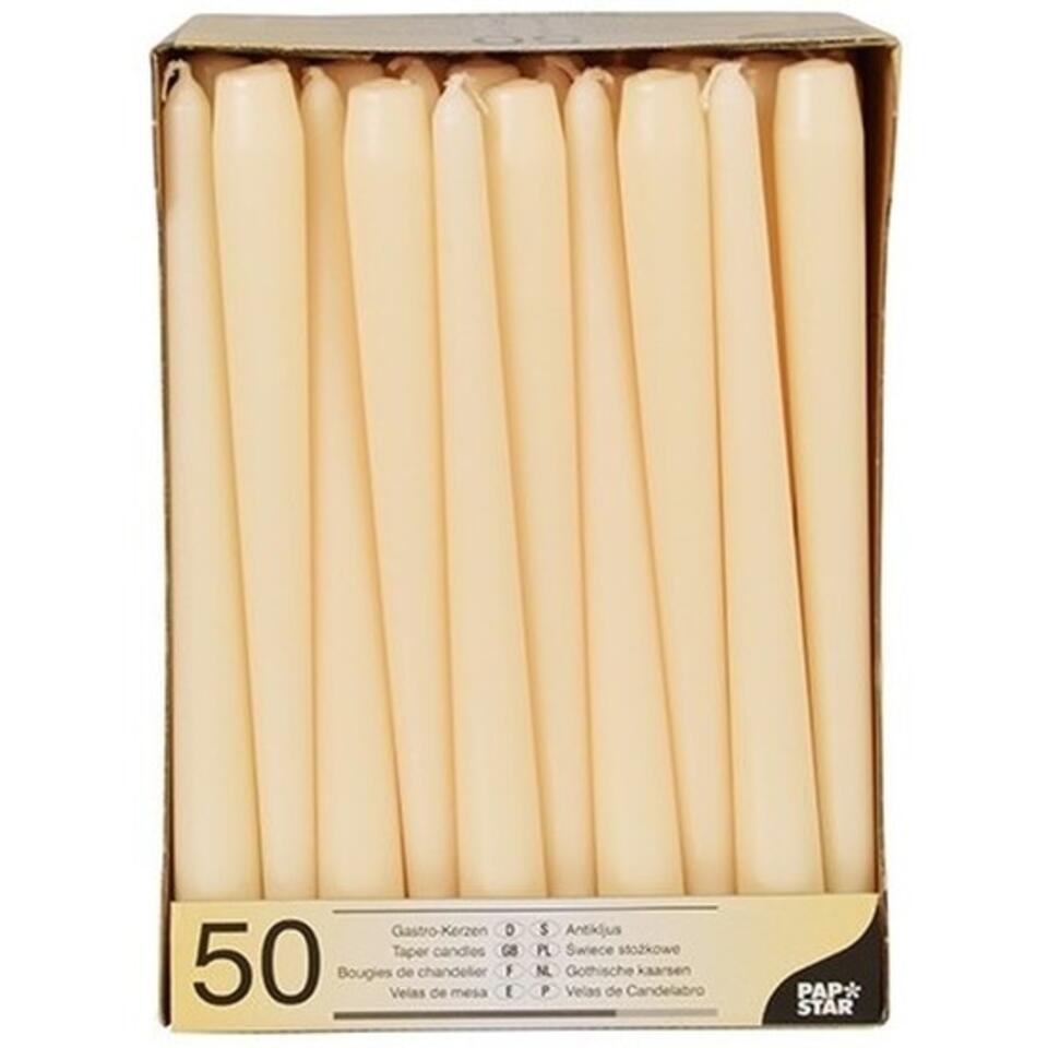 Papstar Dinerkaarsen - creme wit - 50 stuks - 7 branduren - 25 cm
